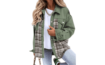 Oversized Denim Plaid Shacket Jacket
