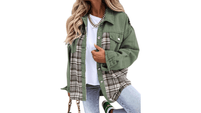 Oversized Denim Plaid Shacket Jacket