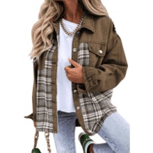 Oversized Denim Plaid Shacket - Women's Boyfriend Jean Jacket