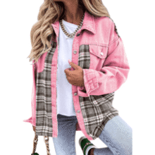 Oversized Denim Plaid Shacket - Women's Casual Jean Jacket