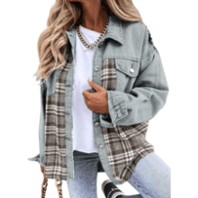 Oversized Denim Plaid Shacket: Women's Trendy Jean Jacket