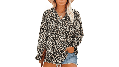 Plus Size Floral V Neck Top - Fall Fashion