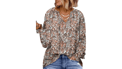 Plus Size Floral V Neck Top