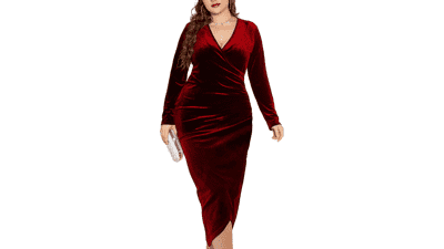 Plus Size Velvet Bodycon Dress - Sexy Ruched Party Dress