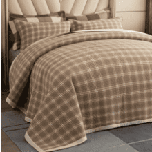 Queen Beige Plaid Quilt Set - Ultra Soft Bedding