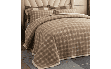 Queen Beige Plaid Quilt Set - Ultra Soft Bedding