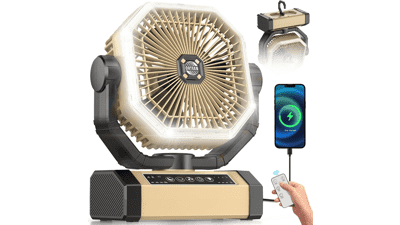Rechargeable Camping Fan - 60 Hour Battery, Remote & Light
