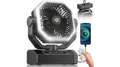 Rechargeable Camping Fan: 60H Battery, Oscillation, Remote