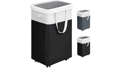 Rolling Laundry Hamper with Wheels - 75L Black Laundry Basket