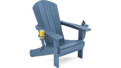 SERWALL Navy Adirondack Chair: Foldable, Weatherproof, & Stylish