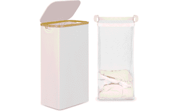 Slim Laundry Basket with Lid - 75L Beige Hamper