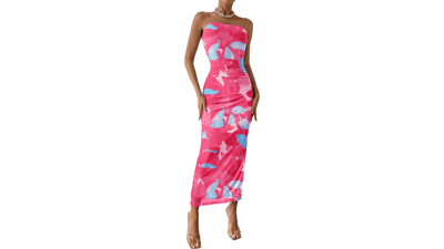 Strapless Floral Maxi Dress - Summer Wedding & Vacation Ready
