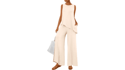 Stylish Women's Lounge Set - Tank Top & Wide Leg Pants