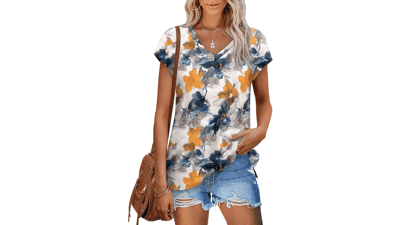 Trendy V Neck Cap Sleeve Top