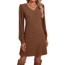 Trendy V Neck Knit Sweater Dress