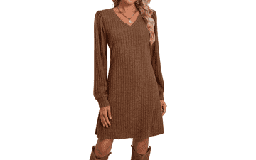 Trendy V Neck Knit Sweater Dress