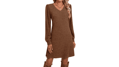 Trendy V Neck Knit Sweater Dress