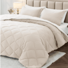 Twin Comforter Set, 5 Piece Bed in a Bag - Beige & White