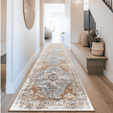 Washable 2x10 Boho Rug - Green, Red Vintage Design