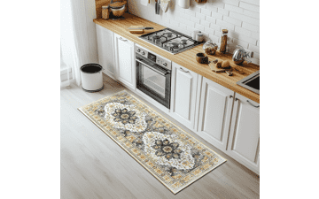 Washable 2x6 Area Rug - Boho Vintage Grey Brown