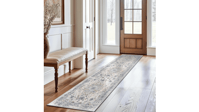 Washable Boho Area Rug - 2x8 Beige Blue - BESTSWEETIE