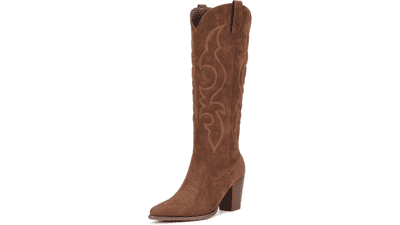 Western Cowgirl Boots - Knee High Suede Boots for Women