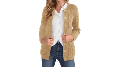 Women's Cable Knit Button Up Cardigan Sweater