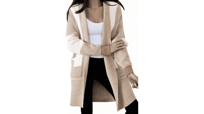 Women's Color Block Knit Cardigan with Pockets