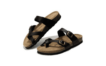 Womens Leather Sandals: Summer Beach Cork Slides