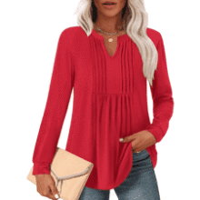 Women's Pleated Tunic Top - Long Sleeve Blouse for Leggings