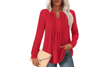 Women's Pleated Tunic Top - Long Sleeve Blouse for Leggings