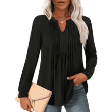 Women's Pleated Tunic Top - Long Sleeve Blouse for Leggings