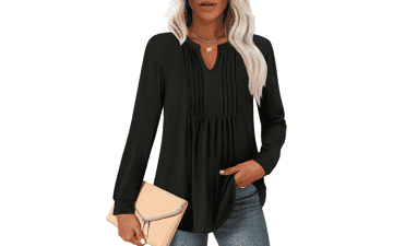 Women's Pleated Tunic Top - Long Sleeve Blouse for Leggings