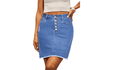 Women's Ripped Denim Skirt - Stretchy & Frayed