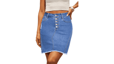 Women's Ripped Denim Skirt - Stretchy & Frayed