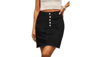 Women's Ripped Denim Skirt - Stretchy Jean Skirt