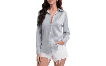 Women's Silk Leopard Print Button Down Shirt