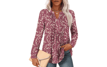 Women's Tunic Tops: Long Sleeve Pleated Blouse for Leggings