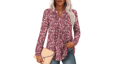 Women's Tunic Tops: Long Sleeve Pleated Blouse for Leggings