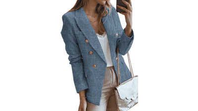 Women's Tweed Blazer - Double Breasted Long Sleeve Jacket