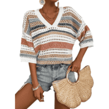 Crochet Knit Beach Top - Acelitt Women's Vacation Outfit