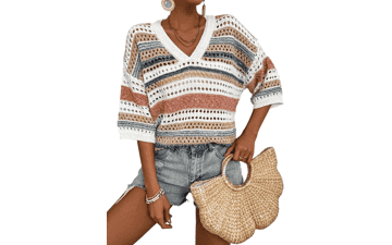 Crochet Knit Beach Top - Acelitt Women's Vacation Outfit