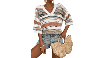 Crochet Knit Beach Top - Acelitt Women's Vacation Outfit