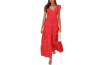 Flowy Summer Maxi Dress - V Neck Beach Sundress