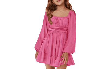 Girls' Fall Dress: Long Sleeve Tie Back A-Line Mini