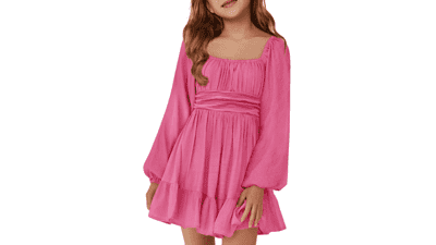 Girls' Fall Dress: Long Sleeve Tie Back A-Line Mini