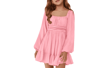 Girls Fall Dress: Long Sleeve Tie Back Mini Dress