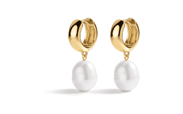 Gold Plated Pearl Huggie Earrings
