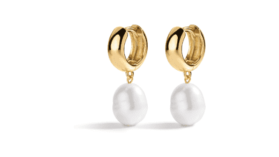 Gold Plated Pearl Huggie Earrings