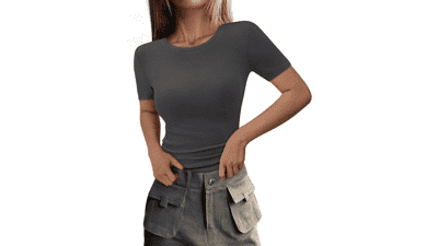 PRETTYGARDEN Women's Ribbed Knit Slim Fit Tee